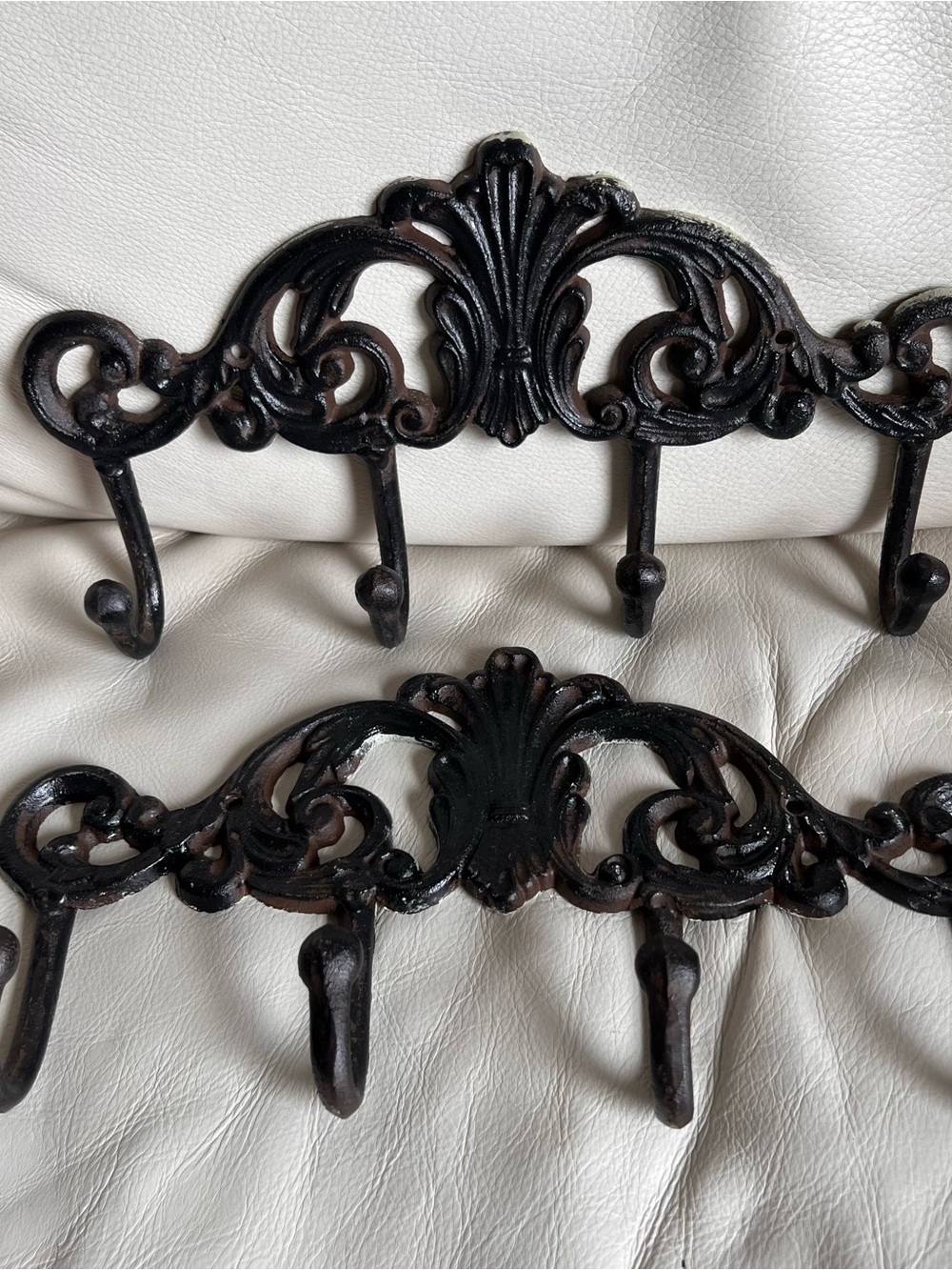 Ornate Black Cast Iron Wall Hook Rack - Set of 2
